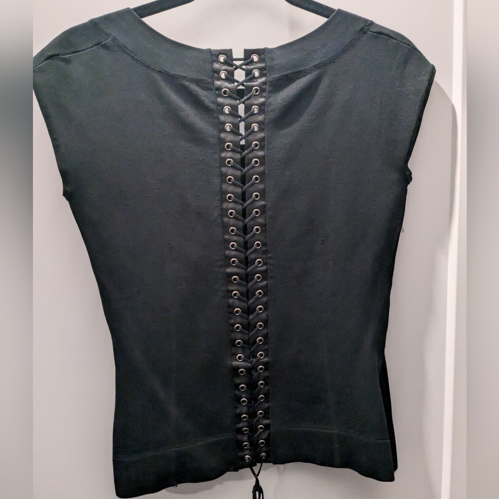 Black Lace-Up Back Women's Top